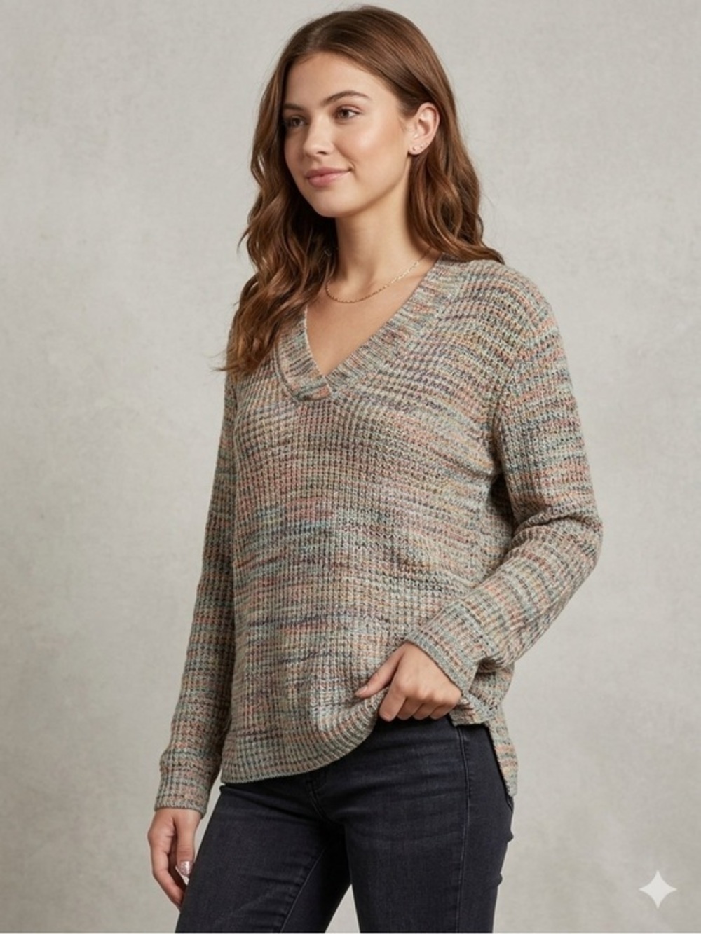J. Jill Women’s Petites Small Pink Blue Cotton Knit V Neck Spring Sweater Top PS